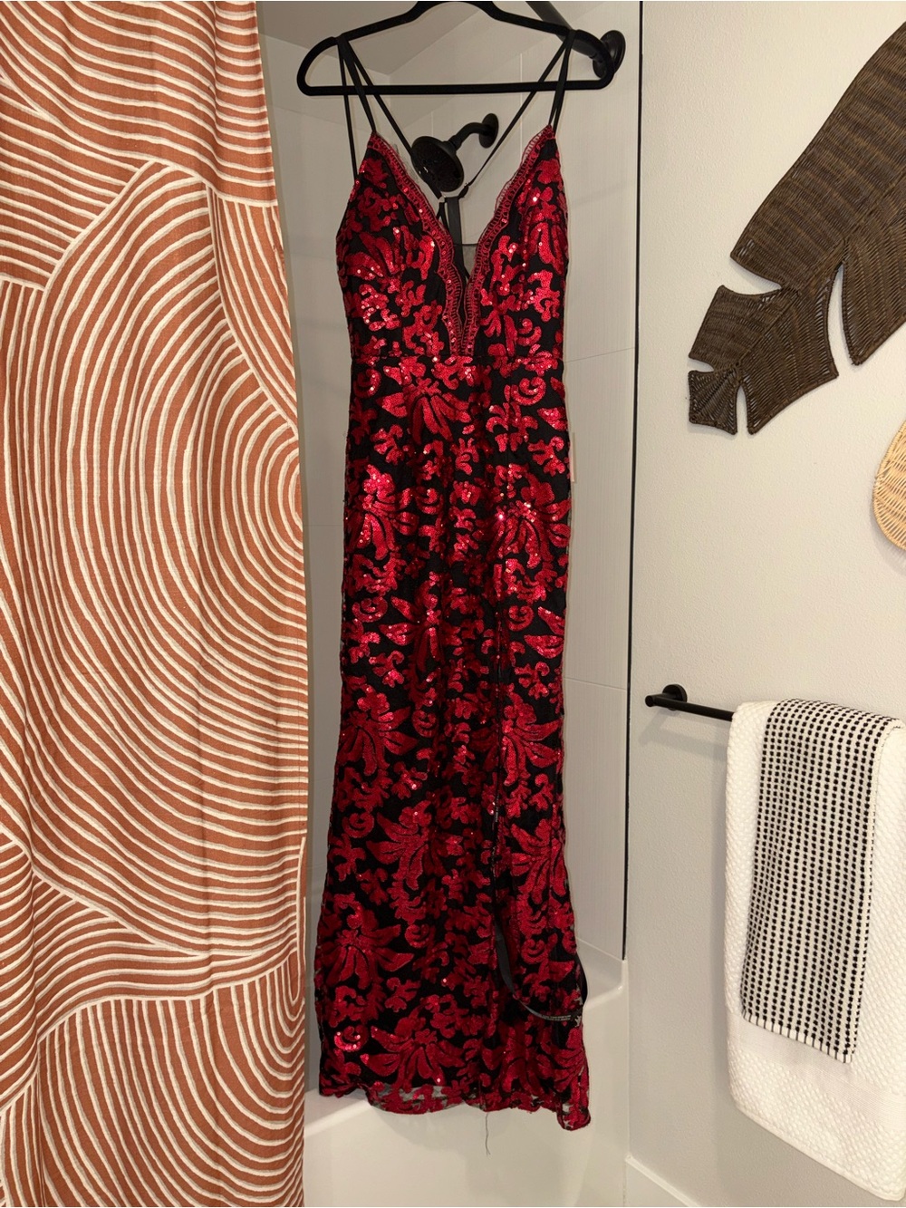 Fashion Nova Red Sequin Floral Maxi Dress